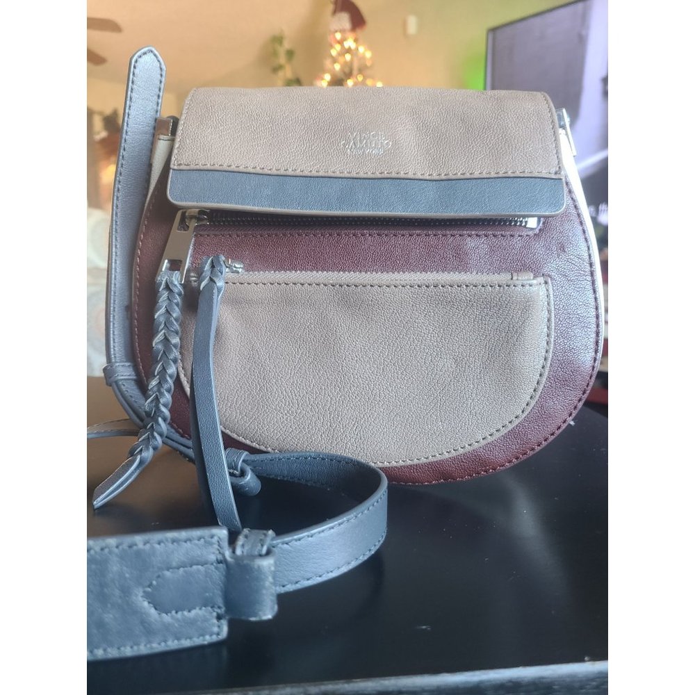 Vince Camuto Leather Ayla Crossbody Black Cherry Butterscotch Smoke Colorblock